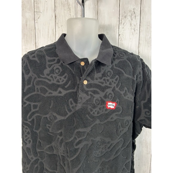 Men's Ice Cream Terry Cloth Polo Shirt Black - Picture 1 of 10